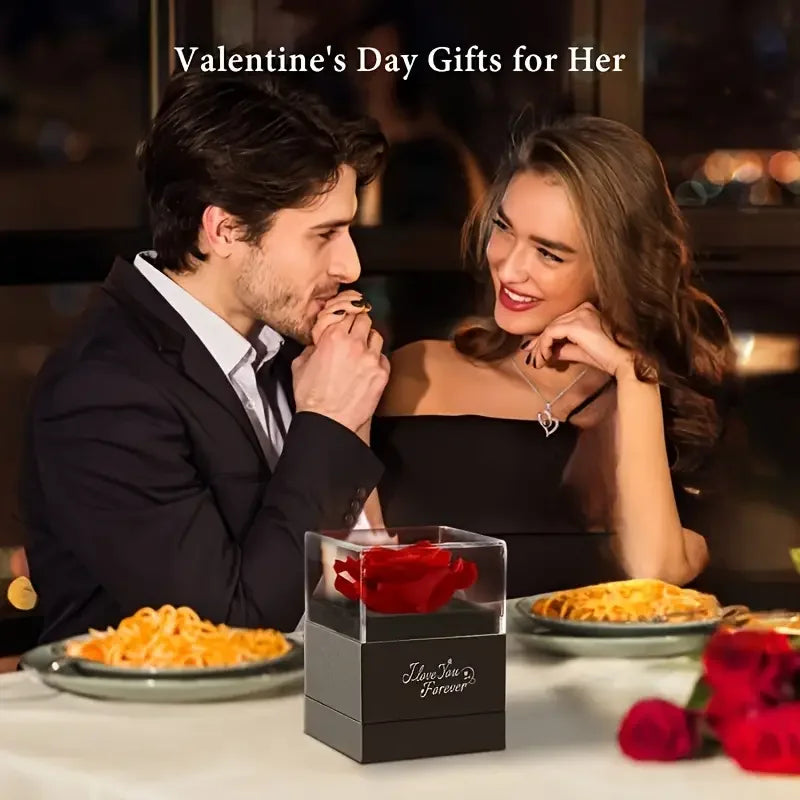 Eternal Heart-Shaped Red Rose Necklace with Gift Box